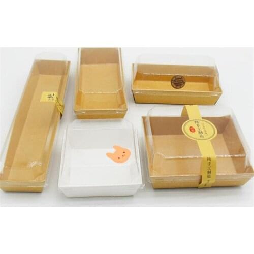 50Sets Cookie White Cardboard Gift Box DIY Candy Bread Plastic PVC Packing Boxes Cupcake Kraft Paper Box With Transparent Cover