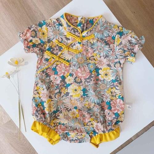 AmyaBaby 100% Cotton Baby Girl Romper Chinese Style Floral Newborn Baby Girls Clothes Summer Infant Jumpsuit Birthday Onesies