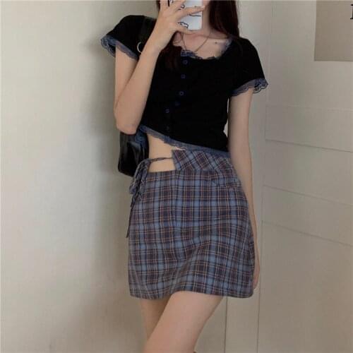 Short-Sleeved T-shirt Suit Skirt Womens Short Summer Trendy Top Womens Design Sense Niche High Waist Skirt