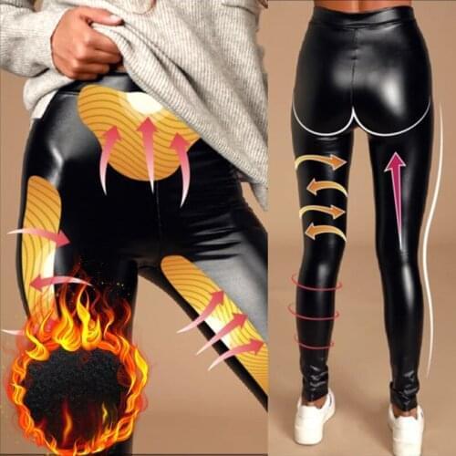 Stretch Fit PU Leather Shaper High Waist Leggings Pants for Women Autumn Winter Winter Sexy Elastic Trousers Stretch Black -OPK