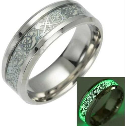 Luminous Dragon Rings for Men Gold Blue Color Stainless Steel Women Rings Trendy Glow In The Dark Male Band Ring Jewelry