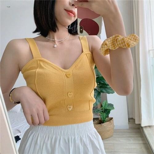 Fashion Women Crop Top Sweater Tank Top Button Up V Neck Sleeveless Knit Top Casual Beach Vest Female Camisole Cotton Tank