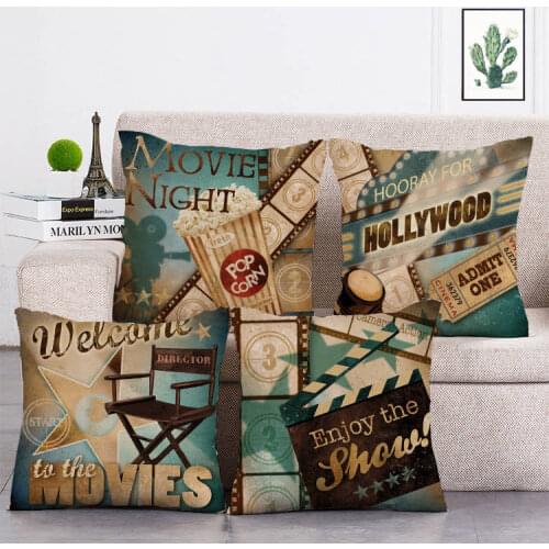Vintage Pillow Covers Movie Picture Series Printed Decoration Cushion Cover 45*45cm Linen Sofa Home Decorative Throw Pillows T17