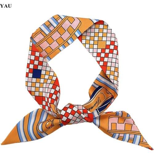 2020 New Design Plaid Print Skinny Spring Scarf Women Luxury Brand Bag Scarves Summer Neckerchief Silk Scarf For Ladies