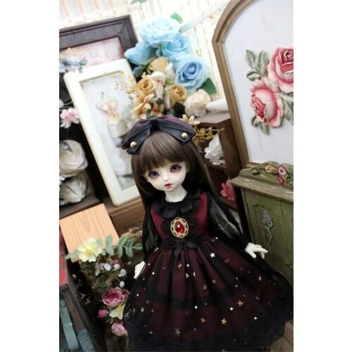 BJD Doll Clothing fits with 1/3 1/4 1/6 Blythes Size Black and Red Vintage Gauze Dress Set Doll Accessories (Skirt + Tiara)