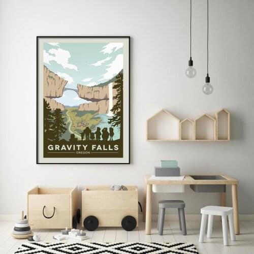 Gravity Falls National Park Print Vintage Art Painting Travels Cities Retro Posters Travel Landscape Posters Wall Art Picture