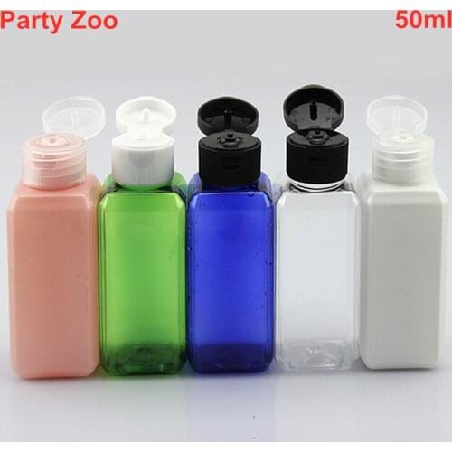 500 X 50ML Plastic Empty Square Bottles Travel Containers With Flip Cap Refillable Bottle 50cc Clear Plastic Cosmetic Packaging