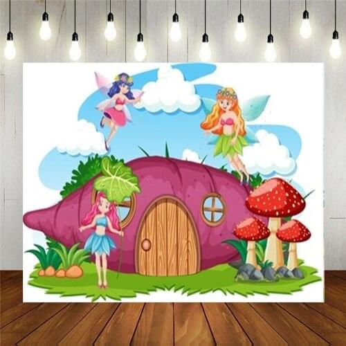 Photo Studio Props Vinyl Photography Backdrop Cartoon Taro House In Fairy Tale Kids Birthday Decoration Customizable Text