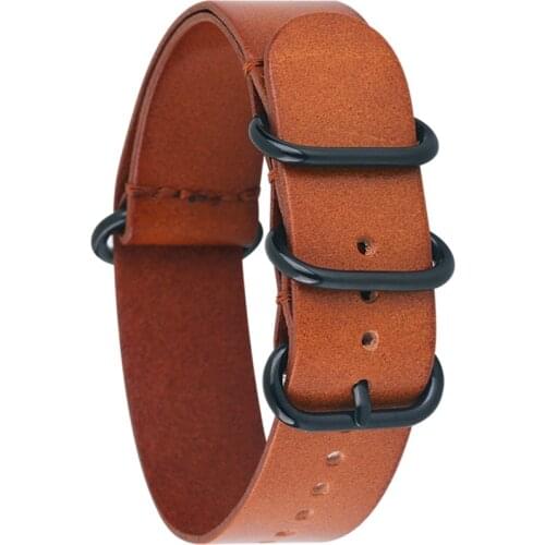 BEAFIRY Nato Watch Band 12mm 14mm 16mm 18mm 20mm 22mm 24mm Genuine Leather Strap Watchband for Men Women Brown Black Blue Red