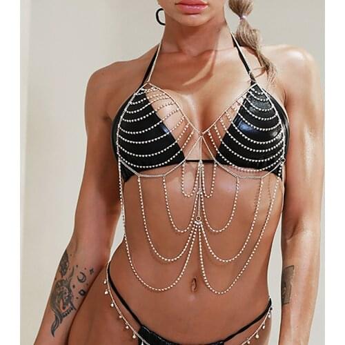 Sexy Sling Rhinestone Chain Linked Halter Bra Chain Women Fashion New Bling Nightclub Backless Body Chain Jewelry Accessories