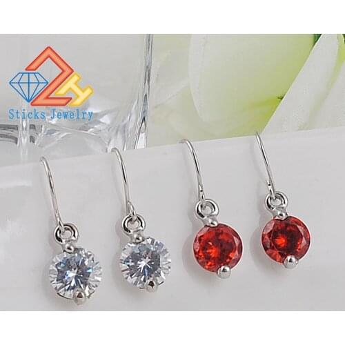 Trendy Women White Gold Plating Cut 8mm 2ct Round Shape Cubic Zircon Rhinestone Drop Earrings Design For Women
