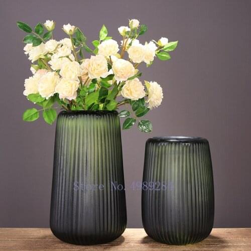 Nordic Creative stripe glass Hydroponics vase Flower arrangement accessories Modern home decorations Green vases Wedding