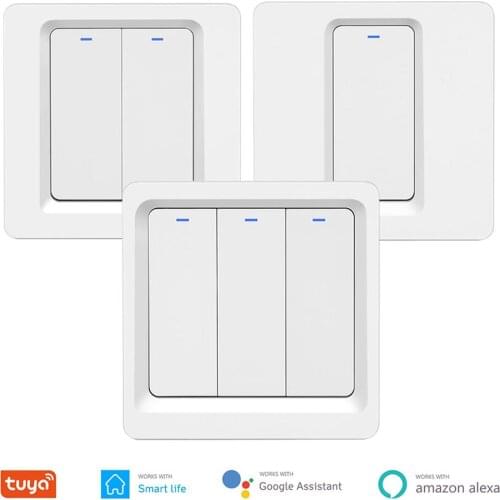 With / No Neutral Required Tuya Wifi Smart Switch EU 110V 220V 1 2 3 Gang Wall Push Button Switch Timer Function Support Alexa