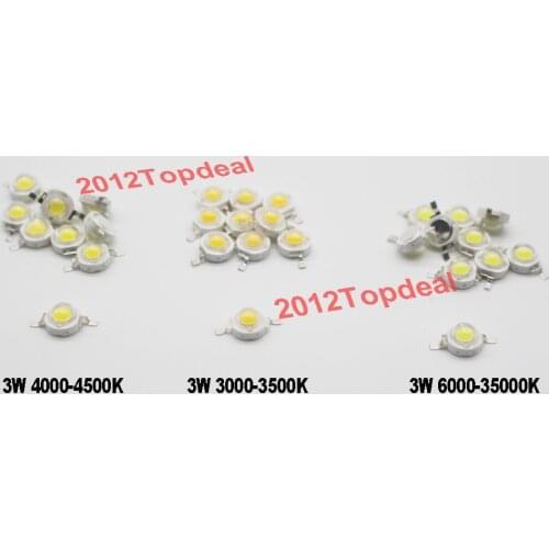 50pcs 3W High Power warm white cool white natural white 3000K 4500k 6500k 10000K 20000K 30000K LED chip for DIY