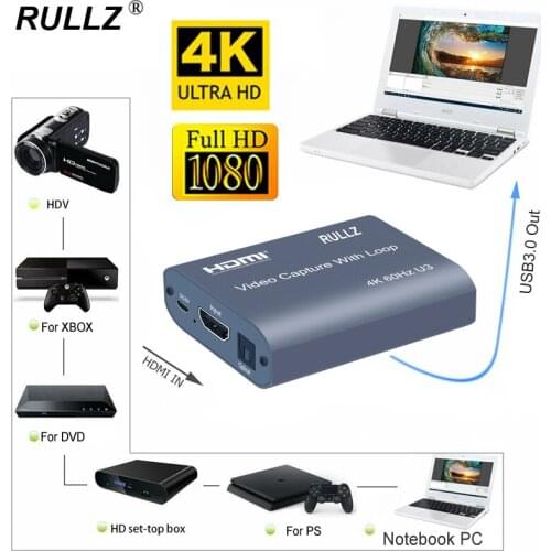 USB 3.0 4K 60HZ Loop Out Video Capture Card 1080P 60fps Audio Video Grabber Box for PS4 Game DVD Camera Recording Live Streaming