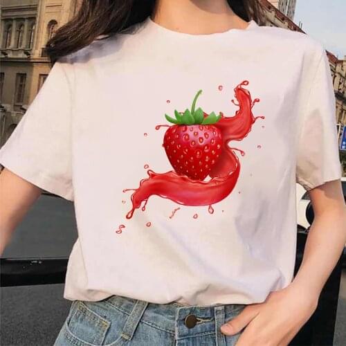 Single Strawberry Printed Womens T Shirt White Creative Animated Tshirt Cute Korean Style Soft Gril 2021 Arrivals Clothes