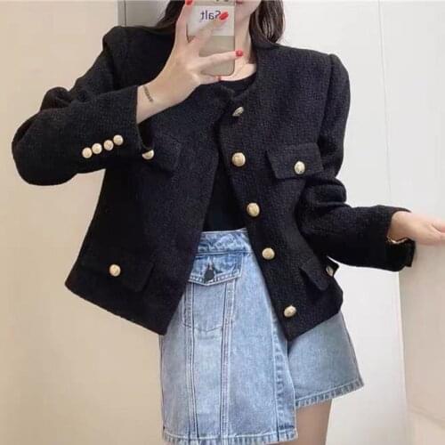 High Quality Small Fragrance Vintage Tweed Jacket Coat Women Autumn Winter Short Coats Korean Fashion Casual Outwear Crop Top