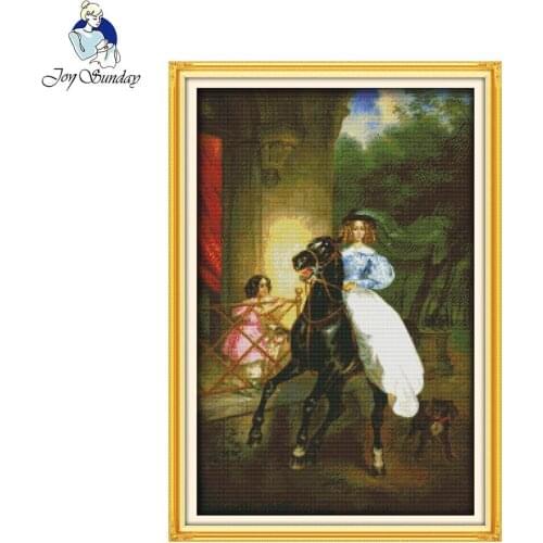 Joy Sunday The Horse Riding Woman Cross Stitch 14CT 11CT Accurate Print Cotton Embroidery Handmade Needlework Home Decor R499