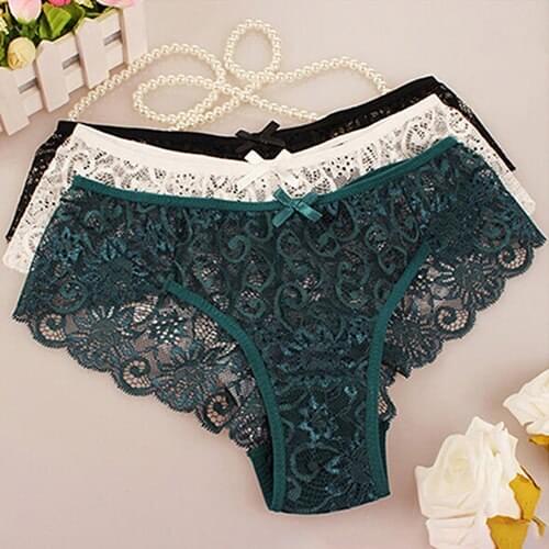 Womens Sexy Sheer Floral Lace Mid Rise Thong Panties Briefs Erotic Underwear
