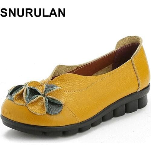 SNURULAN 2018 Spring Autumn Women Genuine Leather Soft Flats Driving Shoes Woman Casual Comfortable Slip-On Single Shoes E164