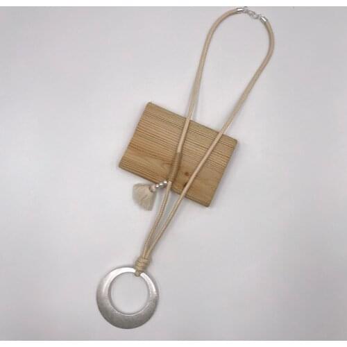 Kara&Kale Boho Fashion Jewelry Circle Alloy Pendant Necklace Wax Cord Tassel Vintage Collares Long Necklace Women Accessories