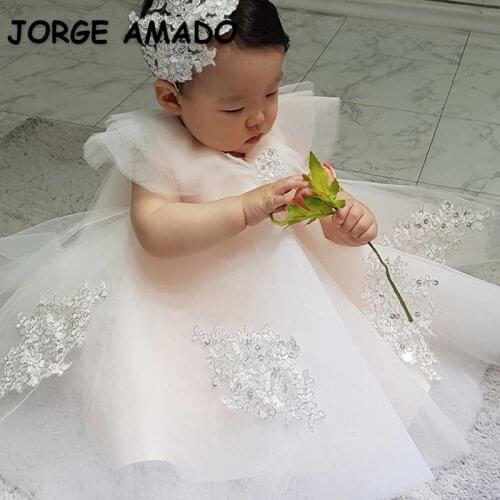2021 Korean Style Hot Sale Summer Girls Party Dress Champagne Fly Sleeves Appliques Princess Dress Wedding Perform Birthday E01