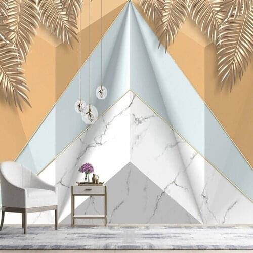 3D Stereoscopic Modern Geometric Photo Mural Home Decoration Wallpaper Designs Golden Leaves Sofa Living Room Background Custom