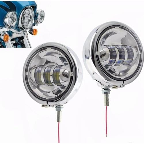 4-1/2" 4.5" Chrome LED Auxiliary Spot Fog Passing Lamp with Housing Ring Mount Bracket for Harley Touring Electra Glide Motor
