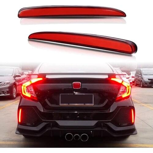 Car LED Rear Bumper Fog Lamp Brake Light Dynamic Turn Signal Reflector for Honda Civic Type R 2016-2018