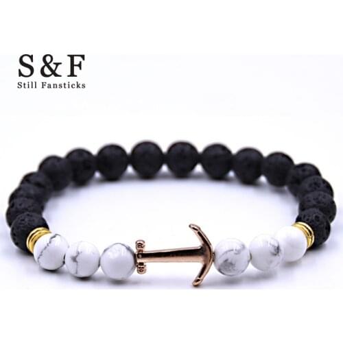 Lava Stone Anchor Bracelet Beads Bracelets For Women Pulseira Masculina Men Jewelry Bangles Feminina Elastic Homme Mens Bileklik