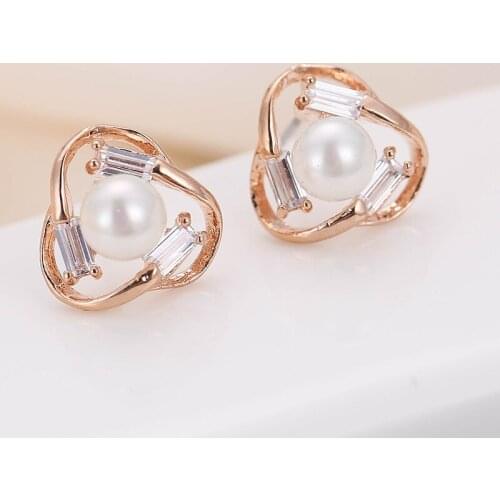 DE162 Fashion Delicacy Beautiful 4A Zircon Pearl Flower Ear Stud GIRLS Gift Party Banquet WOMENS Jewelry Earrings 2021