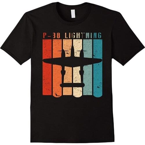 P-38 Lightning Wwii Airplane Vintage Style Retro Summer Men O-Neck Print Fashion Slim Short Sleeve T Shirts