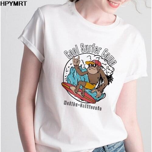 Cool Surfer Gamp Fun monkey Printing Women T-Shirt Summer Short sleeve Casual o-neck tshirt Harajuku Lady Top Tee Female Clothes