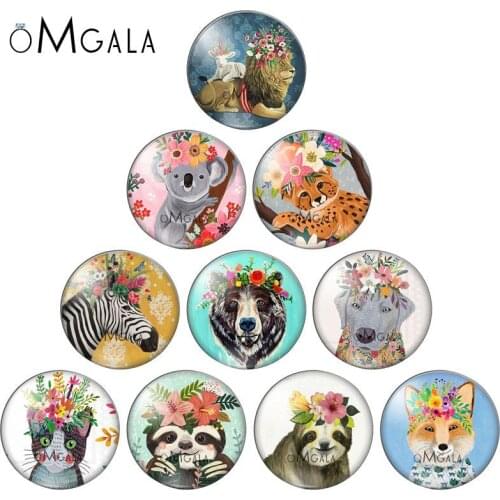 Art Painting Flower Animals Cat lion Dog Bear 12mm/18mm/20mm/25mm Round photo glass cabochon demo flat back Making findings