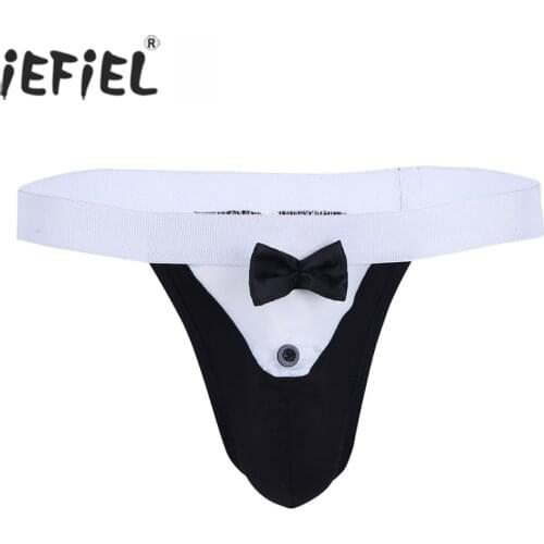 IEFiEL Men Lingerie String Homme Gay Panties Bulge Pouch Bowknot Bikini Underwear Underpants with Bowknot Sexy Thongs for Mens