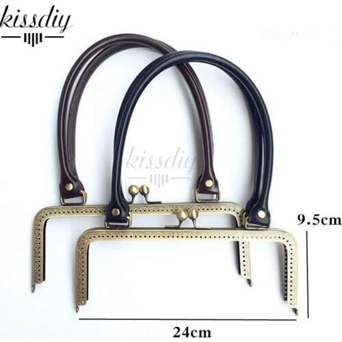 KISSDIY 2PCS 24CM Big Size PU Leather Handle Carved Metal Purse Frame Women Clutch Kiss Clasp Female Bag Accessory