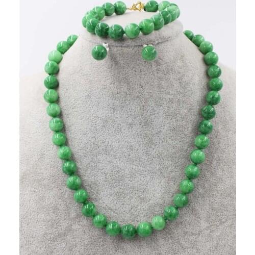 Wow!one set green stone round 10mm necklace 17inch wholesale beads FPPJ