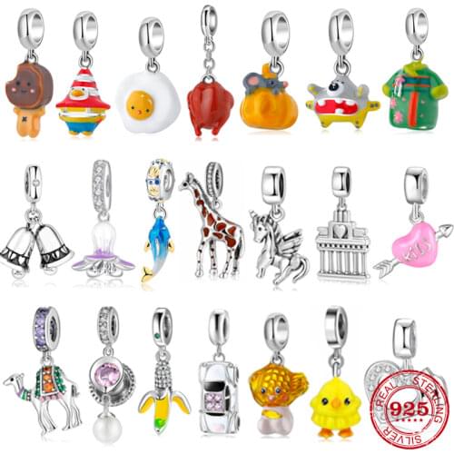 Hot 925 Sterling Silver Cute dinosaur Animal enamel Charms For jewelry making Pendants Fit Original Designer Charm Bracelets