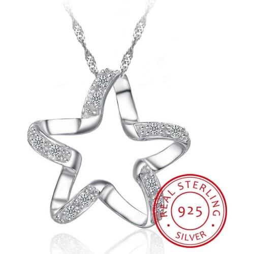 LVC121 925 Silver Five-pointed Star Cubic Zirconia Crystal Pendant Necklace Fashion Starfish Cz Jewelry For Anniversary
