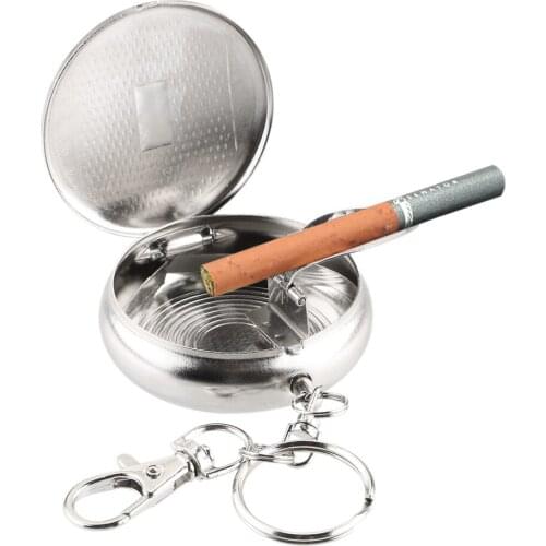 Mini Stainless Steel Pocket Ashtray Vehicle Cigarette Ashtray Portable Ashtray with Key Chain