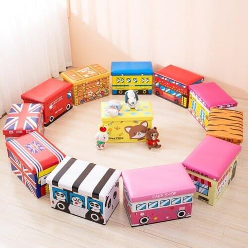 Cartoon Storage Stool Leather Folding Multifunctional Storage Chair Bench ChildrenS Daily Necessities Creative Car Toy BoxLB663