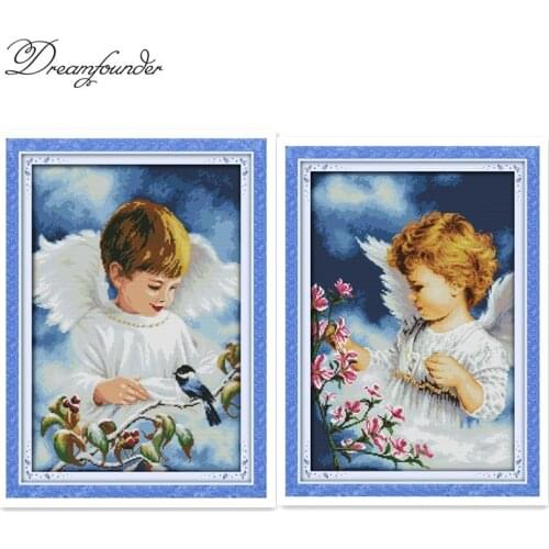 A lovely cherub cross stitch kit aida 14ct 11ct count printed canvas stitches embroidery DIY handmade needlework