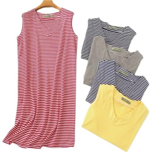 Sexy Striped sleeveless nightdress womens sleepdress sleep dress Summer casual nightgowns women Plus size robe femme night wear