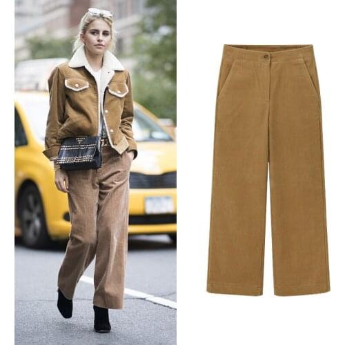 Autumn Winter Thick Warm Corduroy Wide Leg Pants Office Trousers Casual Loose Solid Women Pants Streetwear Female Trousers M-6XL