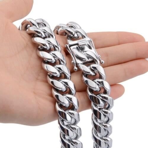 Fashion 8/10/12/14mm Heavy Miami Cuban Chain Necklaces For Men Hip Hop Thick dragon Lock Clasp Collar Jewelry