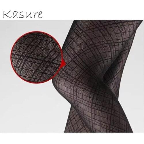 KASURE Sexy Plaid Pattern Women Tights Transparent Elegant Basic Female Pantyhose Thin Female Hosiery Vintage Tights
