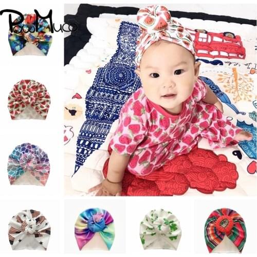 Powmoco 18*16 CM Lovely Heart Pattern Newborn Hats Fashion Printed Donut Infant Caps Colorful Striped Turban Baby Girls Headwear