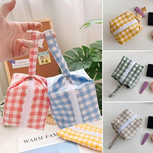 Ins Style Simple Square Cosmetic Storage Bag Portable Girl Plaid Storage Bag Cosmetic Storage Bag
