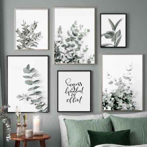 Self-adhesive Wall Stickers Eucalyptus Rubber Green Plant Leaves Art Nordic Posters Modern Wall Pictures For Living Room Decor