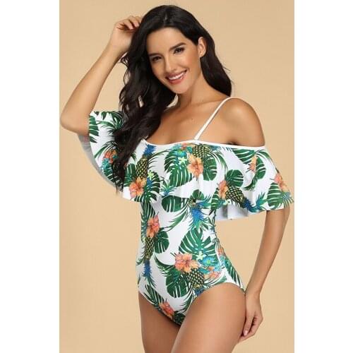 Sexy Printing Floral One Piece Swimsuit Women Monokini Backless Falbala Bikini Red Swimsuit Black Swimwear Bathing Suit SW473